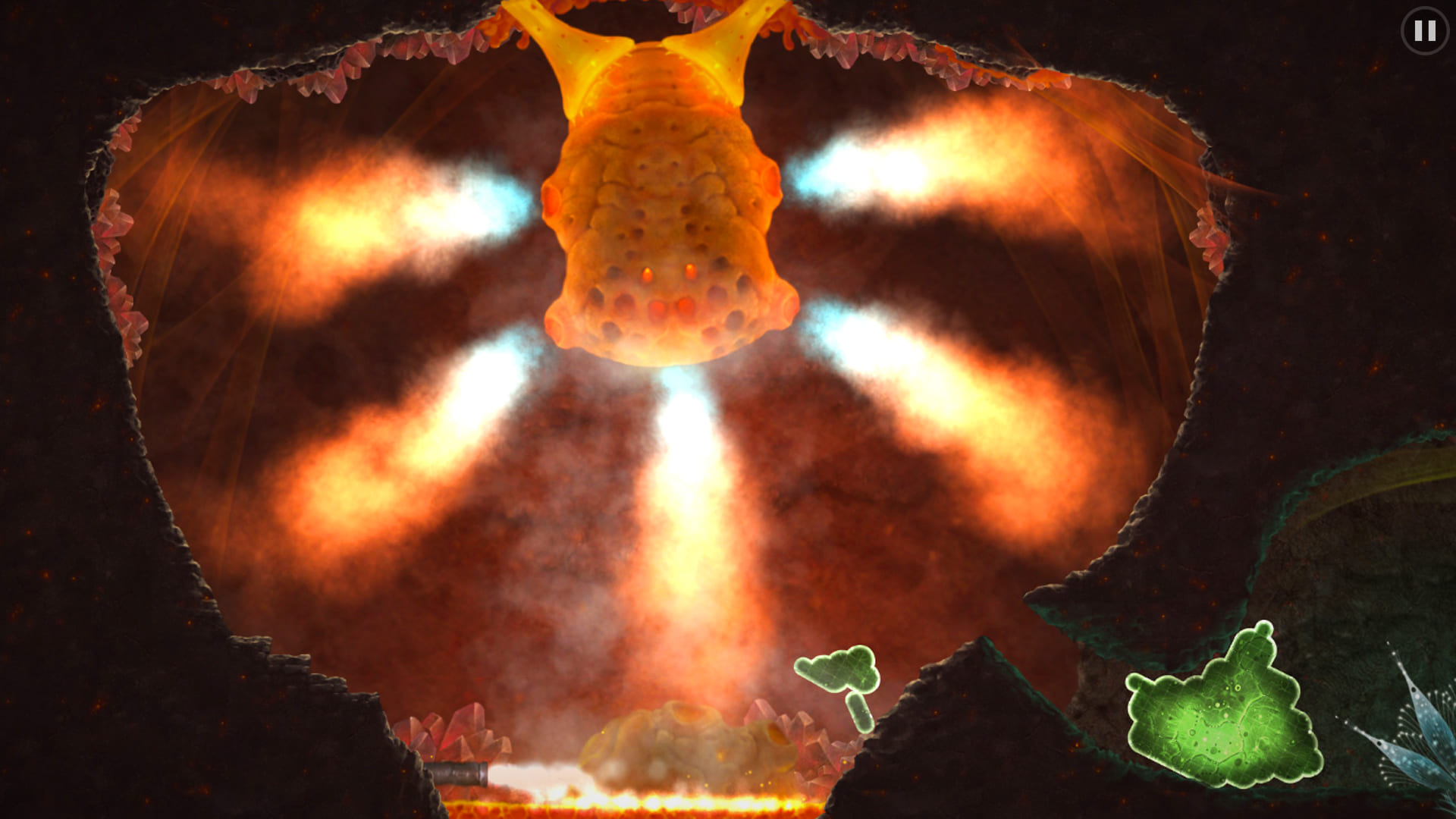Green organism using a rocket propulsion mechanism in an underground chamber